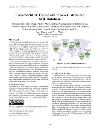 SIGMOD 2020 | CockroachDB: The Resilient Geo-Distributed SQL Database